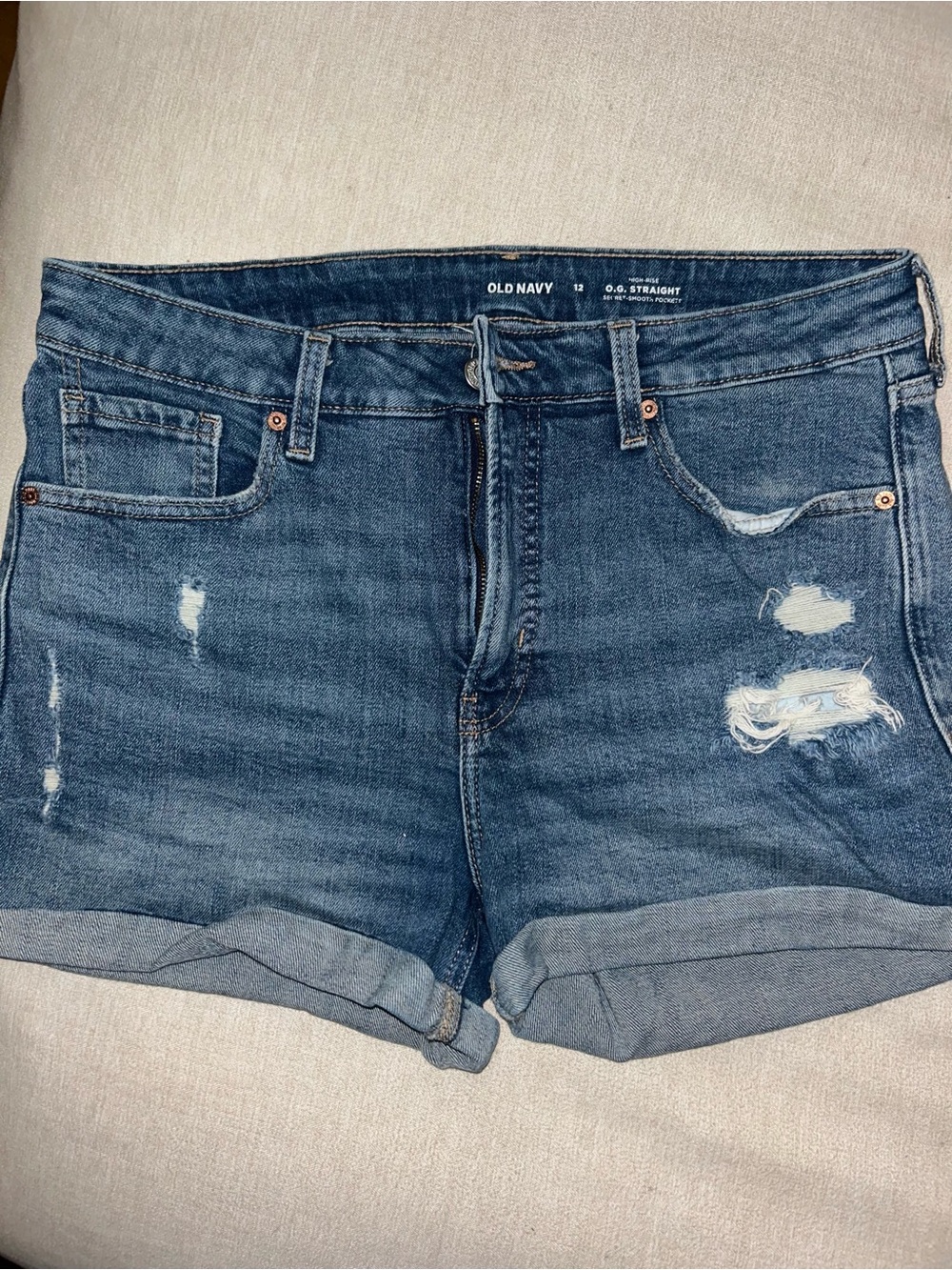 Old Navy Dark Blue Rolled Hem Distressed Jean Shorts
